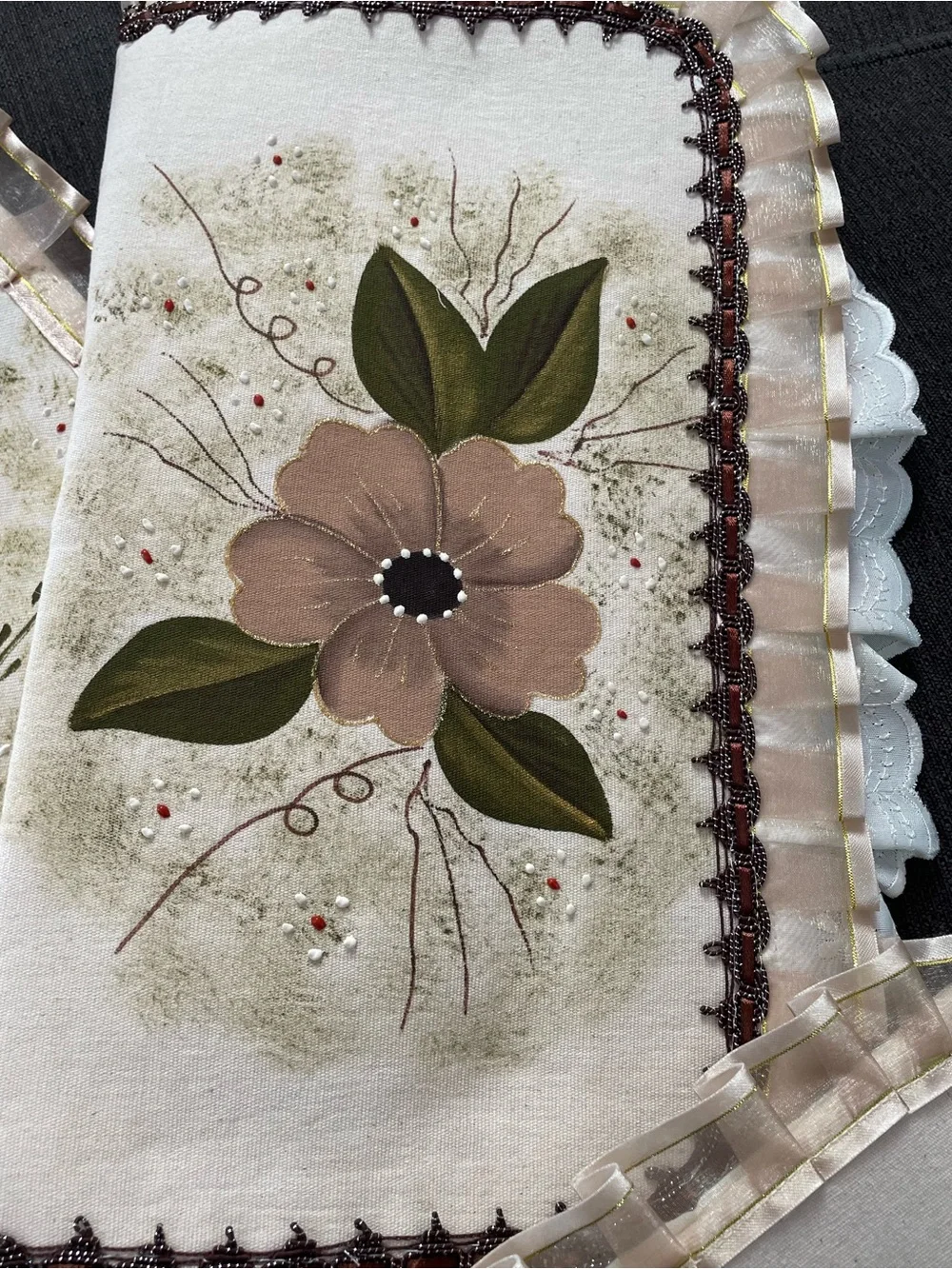 Hand-Painted Floral Beige Kitchen Linen Set